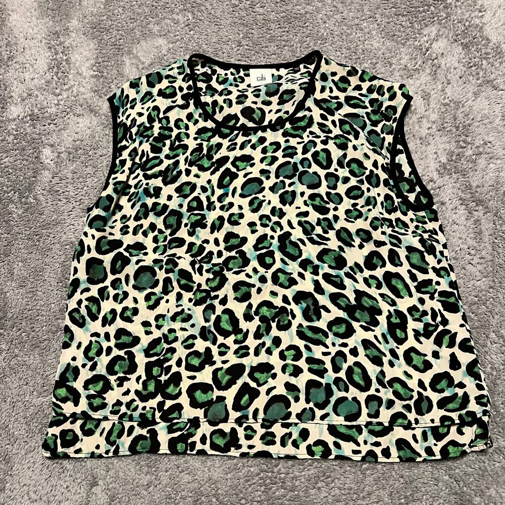CAbi Tank Top Womens Small Sleeveless Animal Print Boxy Green